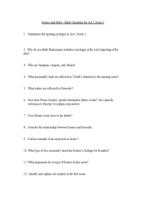 the book cover of Romeo and Juliet Study Questions Act I, Scene 1