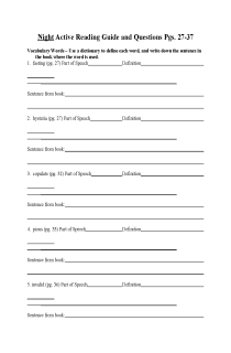 the book cover of "Night" Study Questions Pgs. 27-37