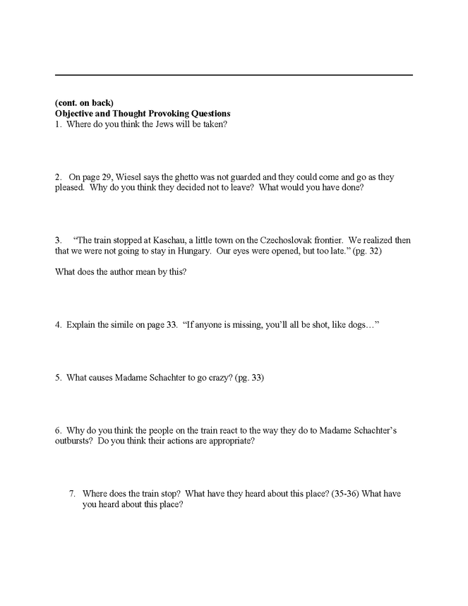 "night" study questions pgs. 27-37 preview image 2