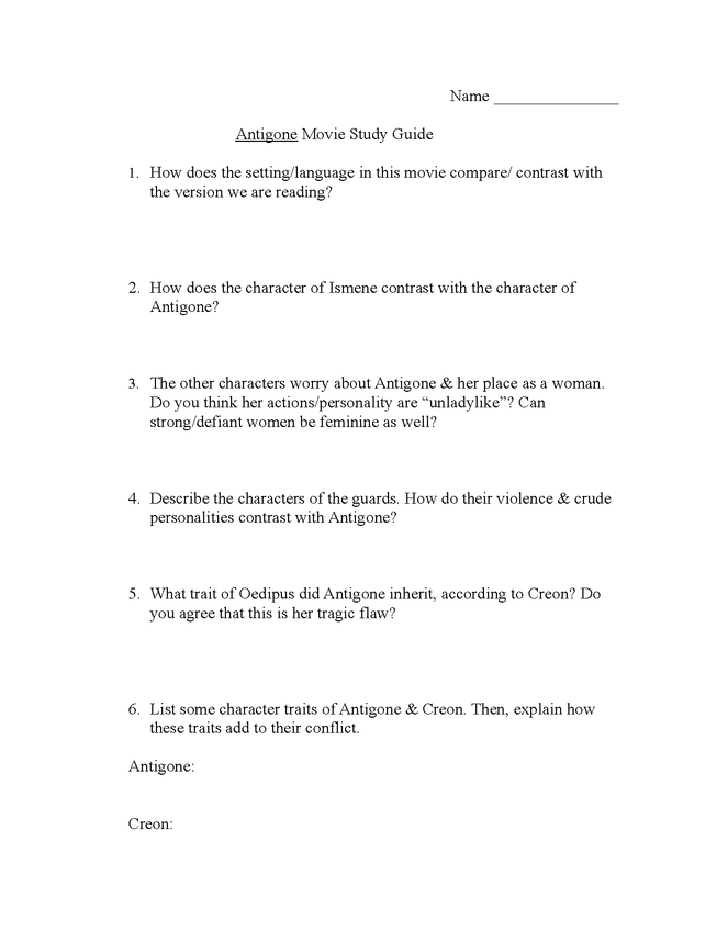 antigone movie study guide preview image 1