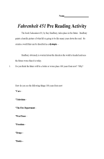 the book cover of Fahrenheit 451 Pre-Reading Activity