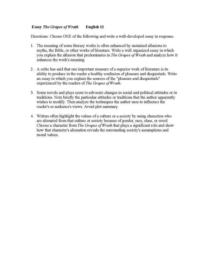 essay topics- the grapes of wrath preview image 1