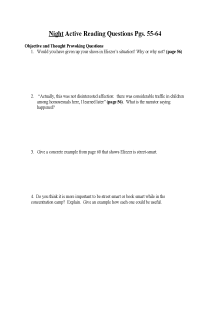 the book cover of "Night" Study Questions Pgs. 55-64