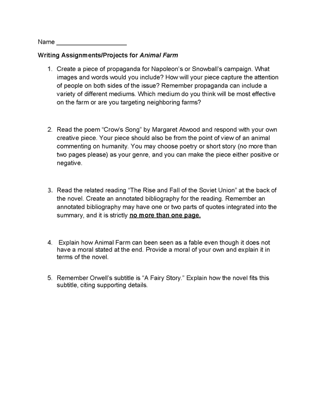 animal farm writing assignment ideas preview image 1