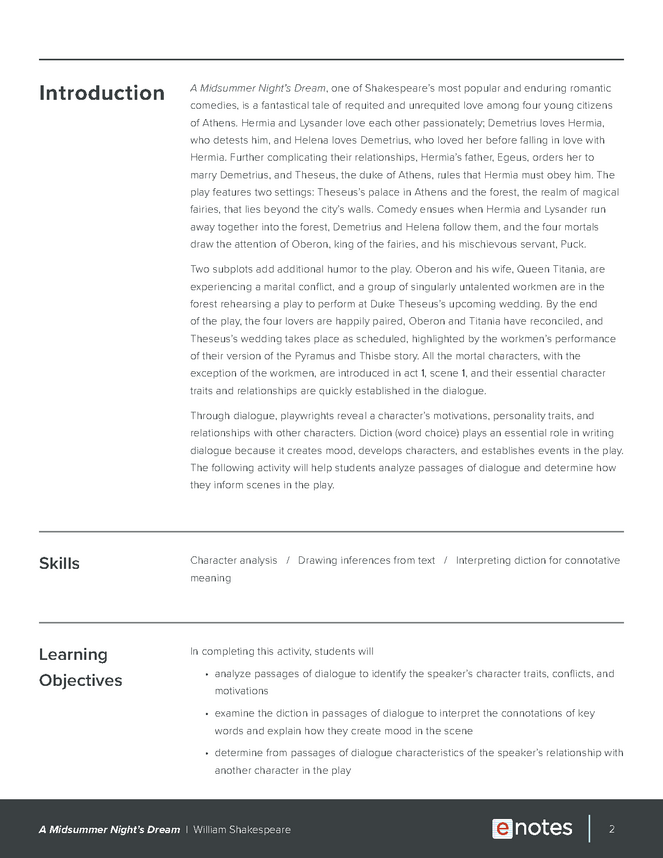 a midsummer night’s dream, act 1, scene 1 dialogue analysis activity preview image 2