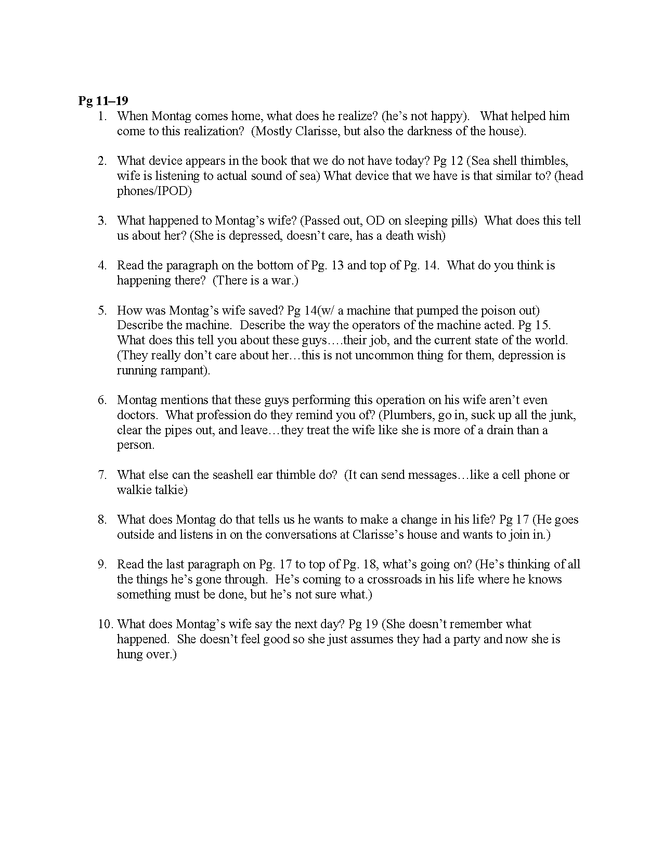 fahrenheit 451 discussion questions pgs. 3-100 preview image 2