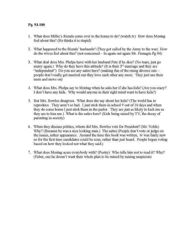 fahrenheit 451 discussion questions pgs. 3-100 preview image 3
