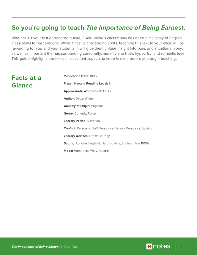 the importance of being earnest enotes teaching guide preview image 3