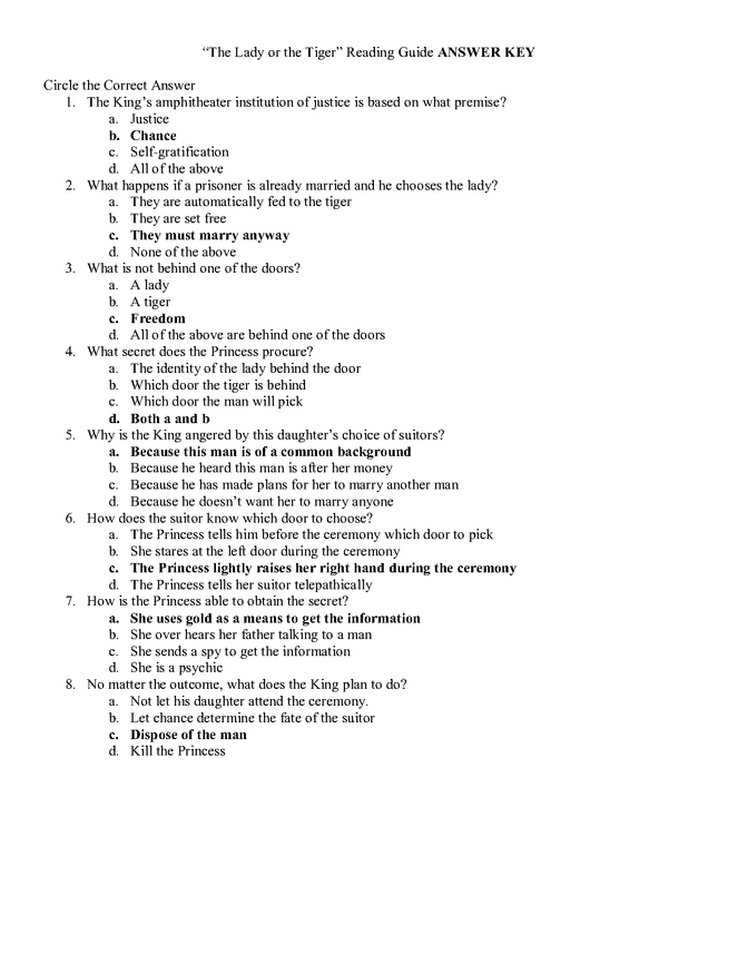 The Lady or the Tiger: Reading Guide, Vocabulary, and... - Activities