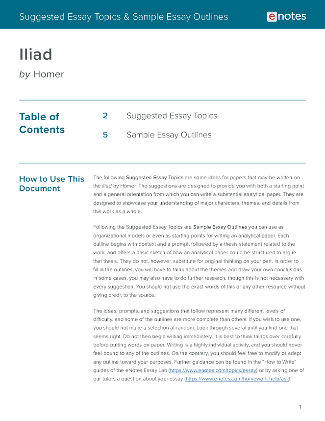 iliad essay topics and outlines preview image 1