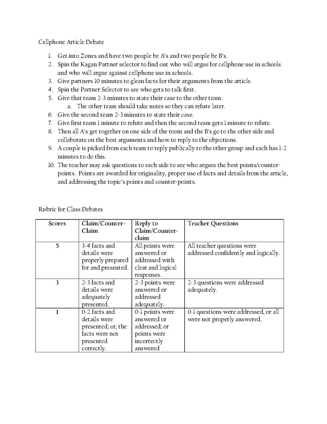 Classroom Debate Rubric - eNotes.com