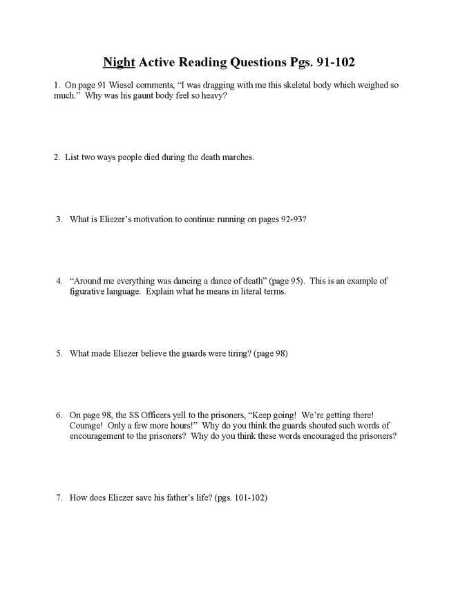 "night" study questions pgs. 91-102 preview image 1