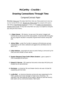 Essays comparing the crucible and mccarthyism