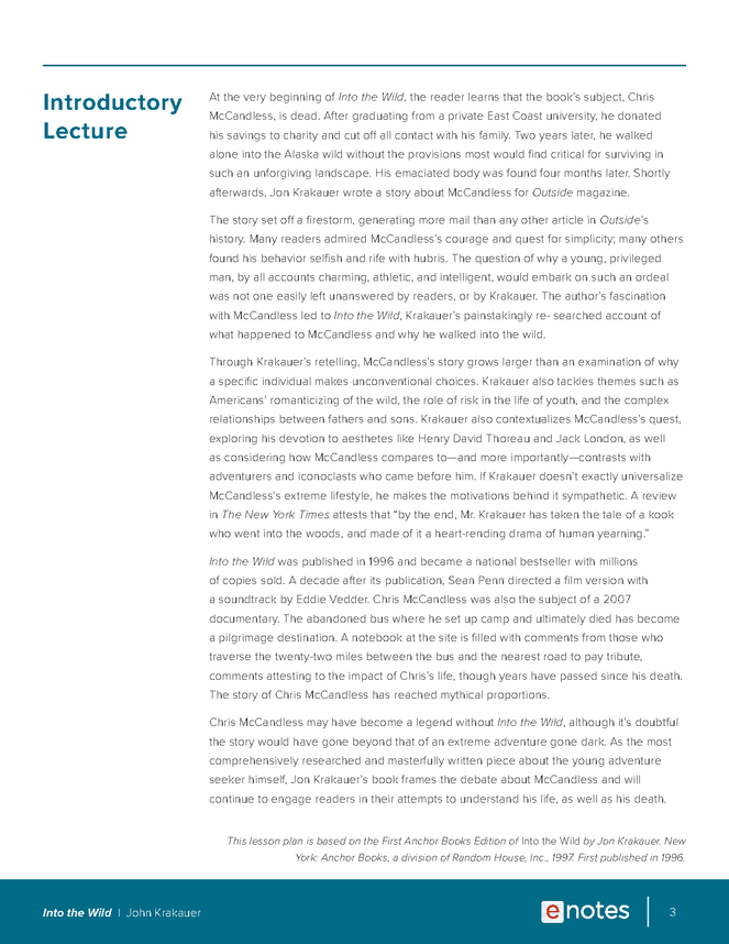 into the wild enotes lesson plan preview image 3