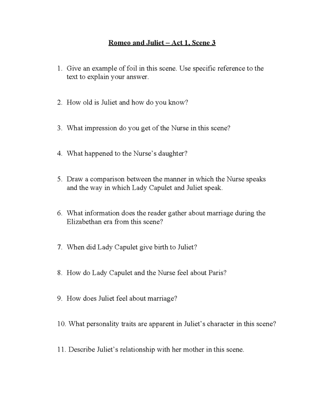 romeo and juliet study questions, act i, scene 3 preview image 1