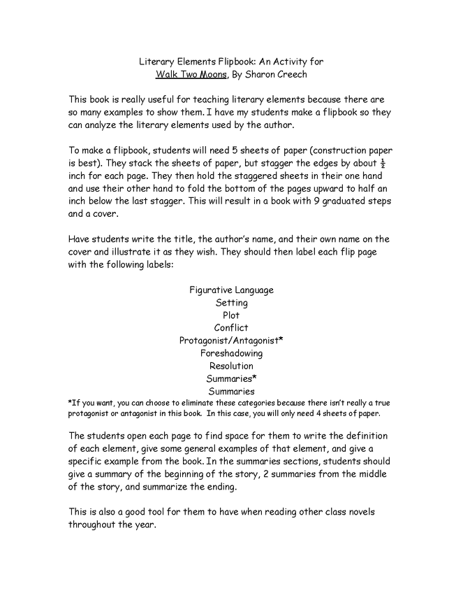 using walk two moons to teach literary elements preview image 1