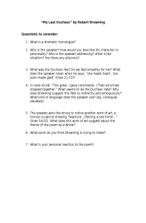 the book cover of Questions to consider for "My Last Duchess" by Robert Browning