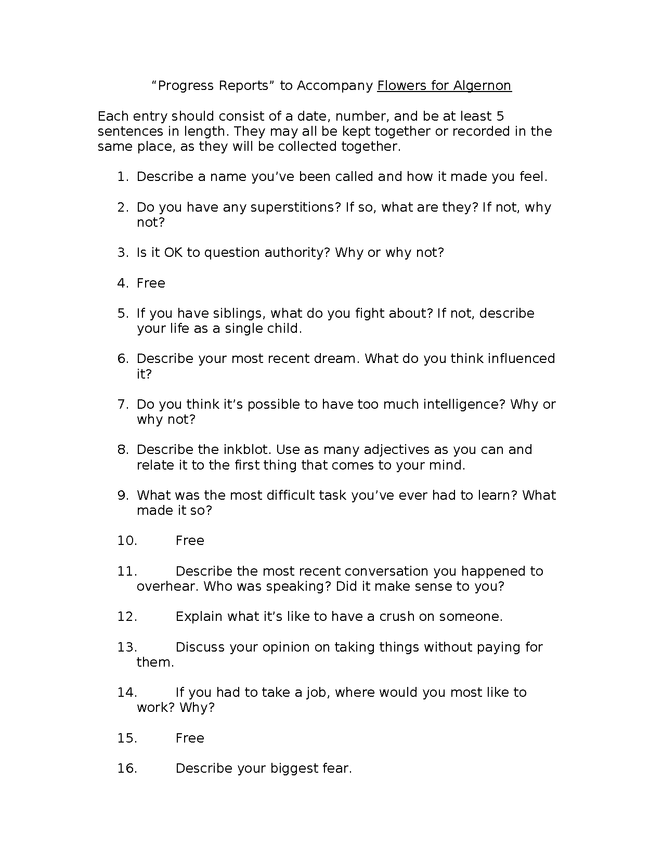 journal topics for flowers for algernon preview image 1