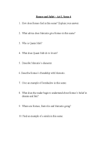 the book cover of Romeo and Juliet Study Questions, Act I, Scene 4