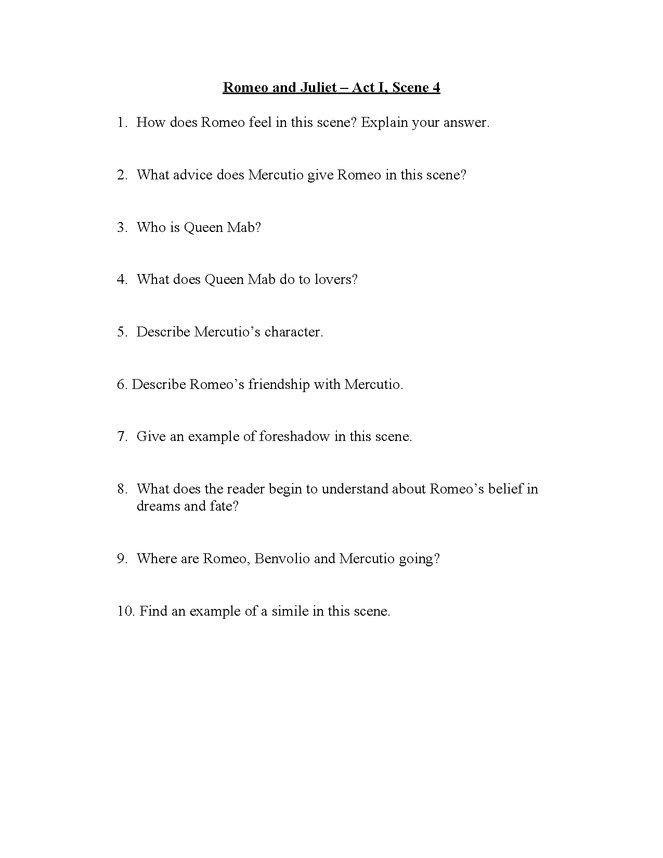 romeo and juliet study questions, act i, scene 4 preview image 1