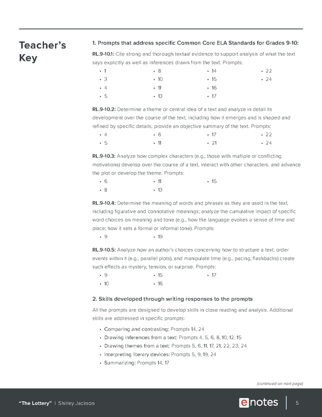 the lottery enotes reading response prompts preview image 5