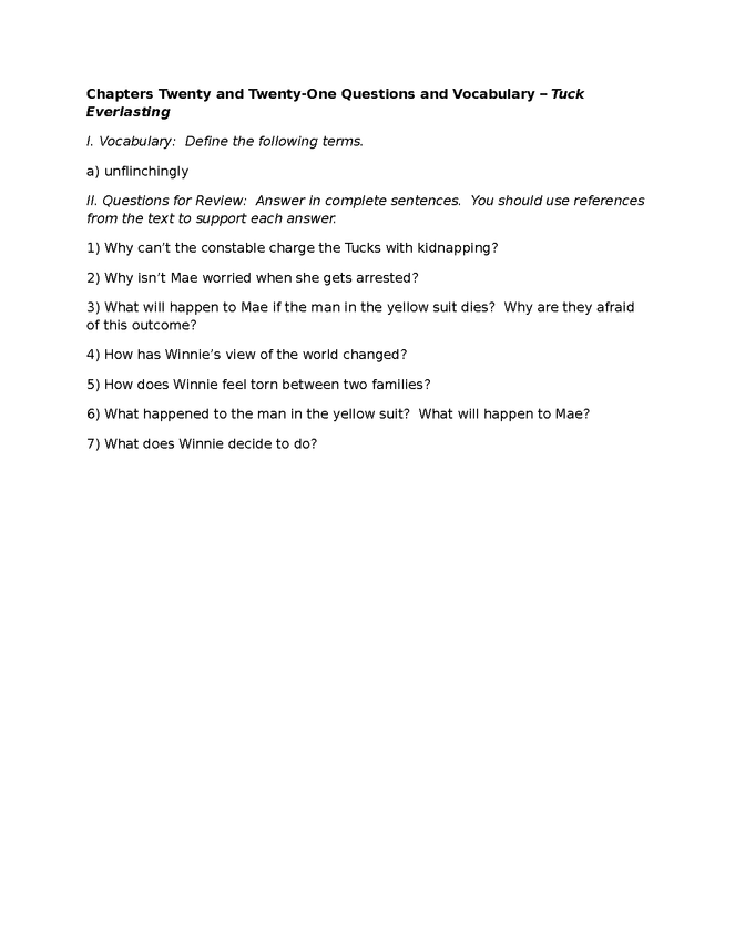 tuck everlasting review - ch. 20 & 21 preview image 1
