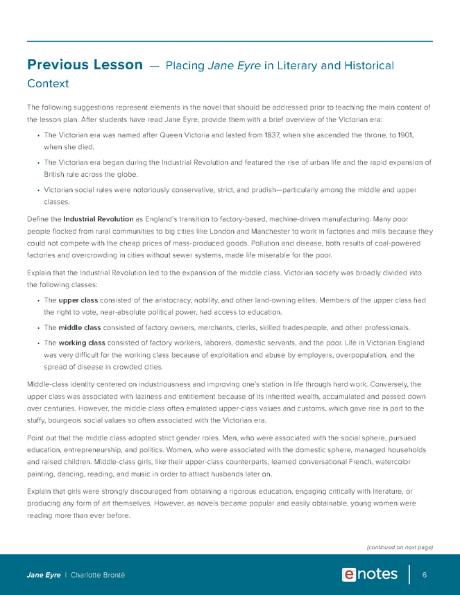 Jane Eyre Character Analysis Lesson Plan