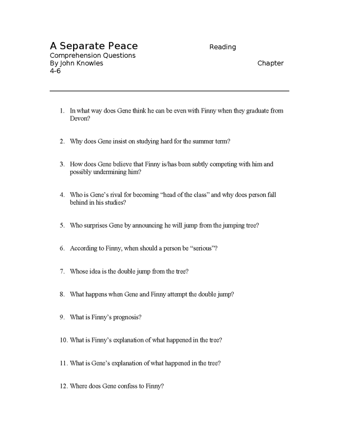 a separate peace - reading comprehension q's ch. 4-6 preview image 1