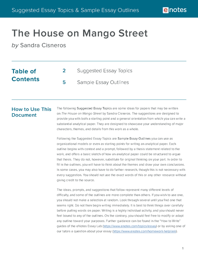 house on mango street essay topics