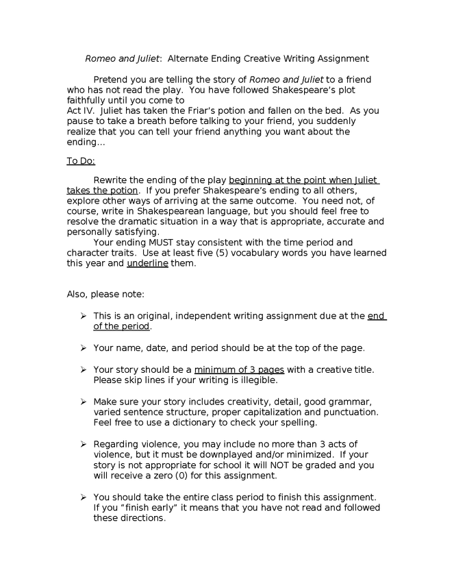 romeo and juliet alternate ending writing assignment preview image 1