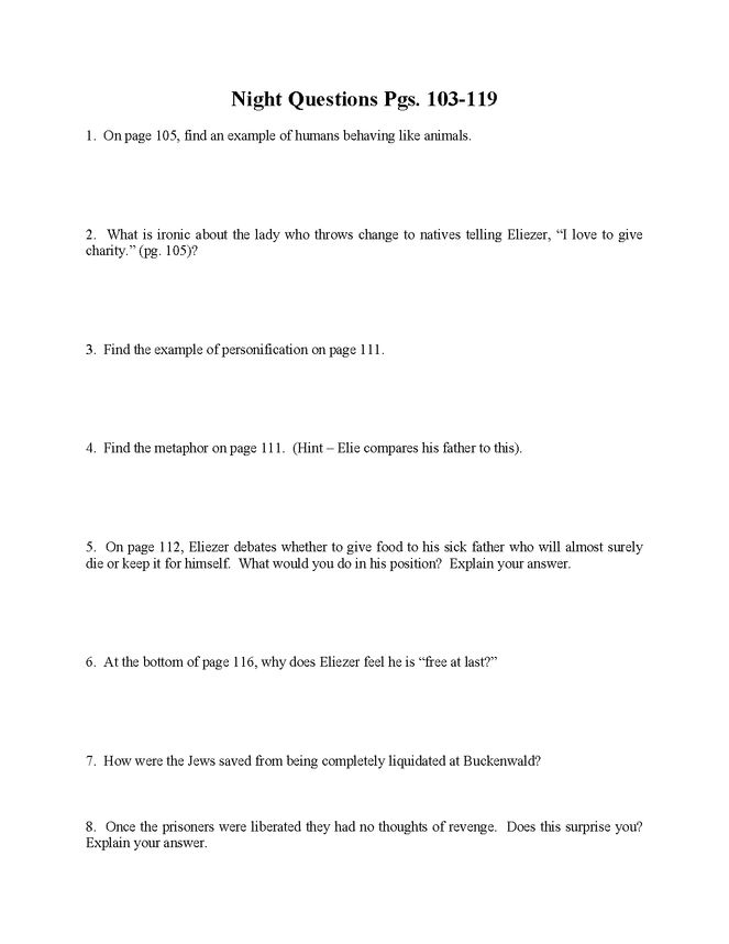 "night" study questions pgs. 103-119 preview image 1