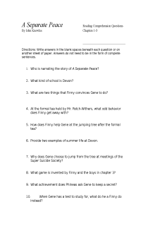 the book cover of A Separate Peace - Reading Comprehension Q's Ch. 1-3
