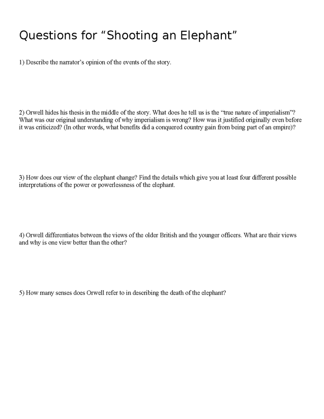 questions for "shooting an elephant" preview image 1
