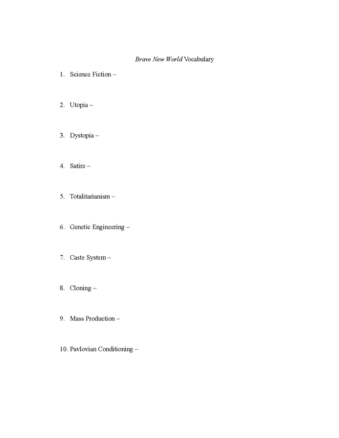 brave new world pre-reading issues inventory & vocabulary preview image 2