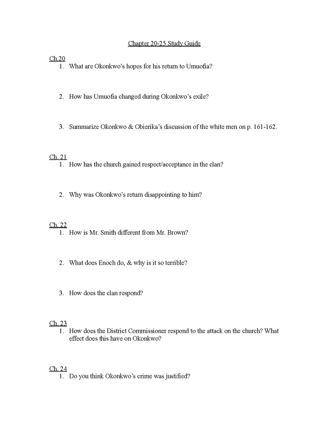 things fall apart: chapters 20-25 study guide preview image 1