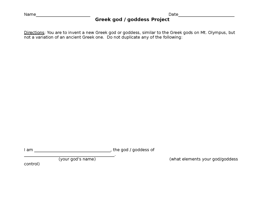 greek god creative project for mythology unit preview image 1