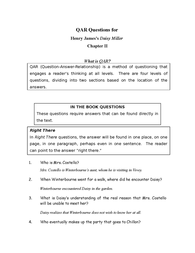 qar questions for james's daisy miller, ch. ii preview image 1