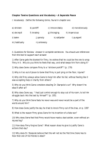 the book cover of A Separate Peace, vocabulary and review questions for chapter 12