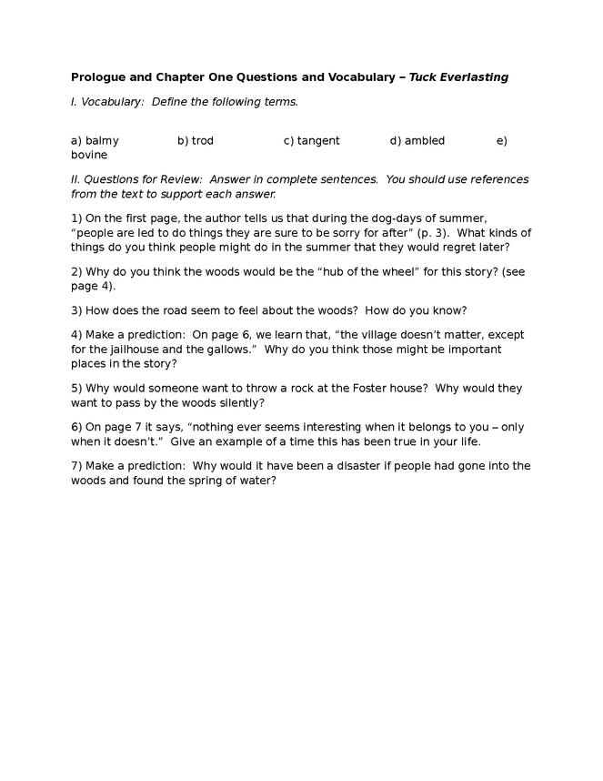 tuck everlasting review - prologue and ch. 1 preview image 1