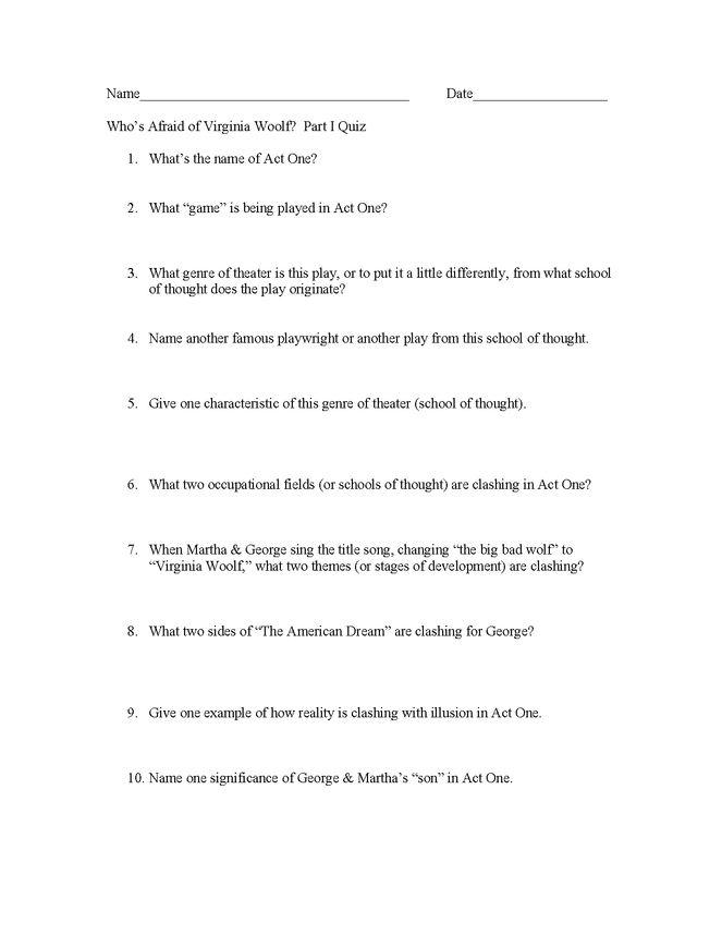 who's afraid of virginia woolf?  part i quiz preview image 1
