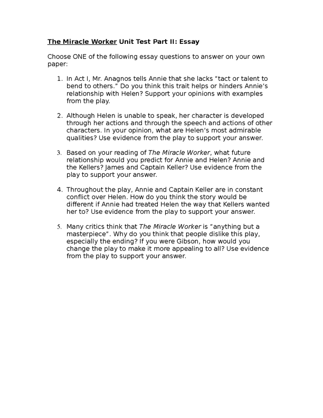 the miracle worker essay test preview image 1