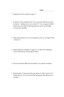 the book cover of Antigone Discussion Questions, Scene 3