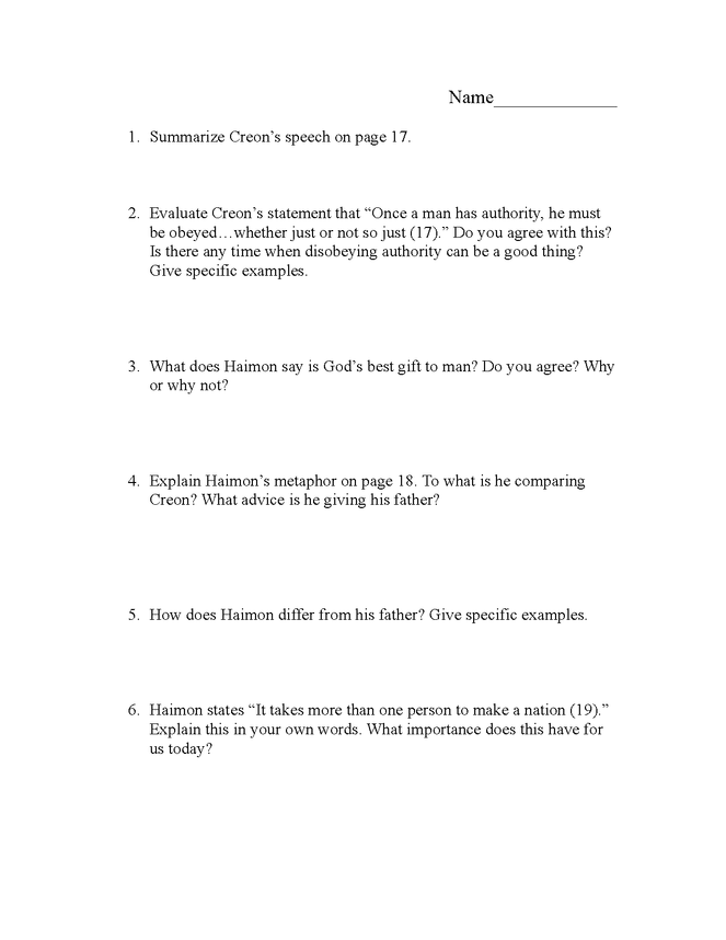 antigone discussion questions, scene 3 preview image 1