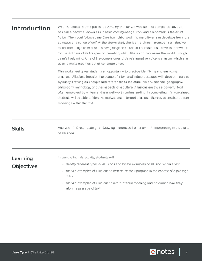 Jane Eyre Allusion Activity