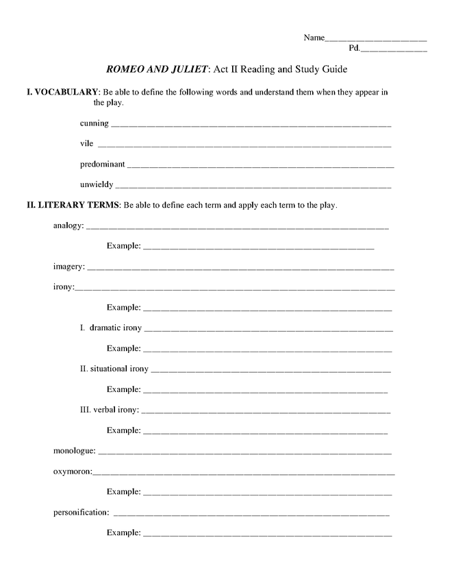 romeo and juliet act ii study guide preview image 1