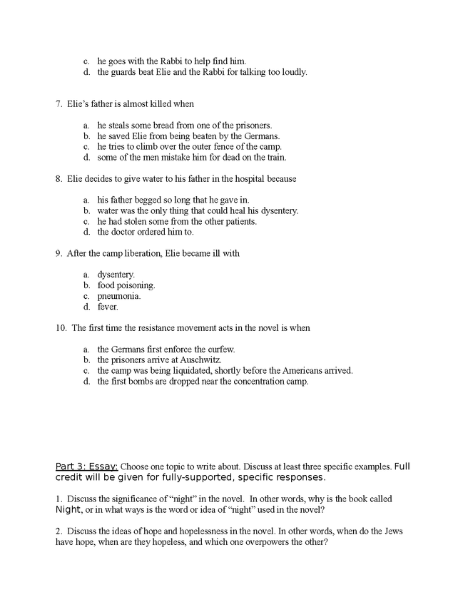 unit test for night by elie wiesel preview image 2