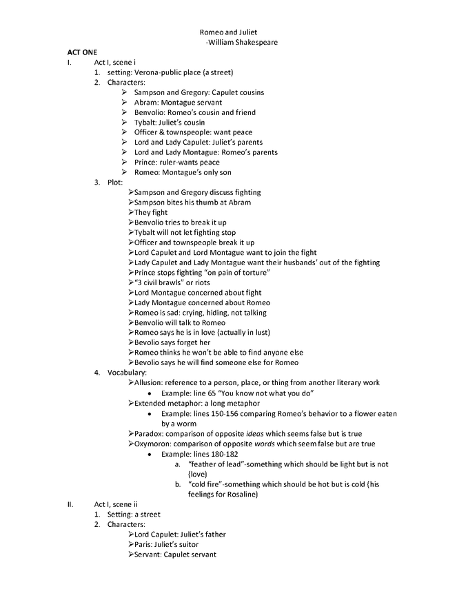 romeo and juliet: reading notes preview image 1