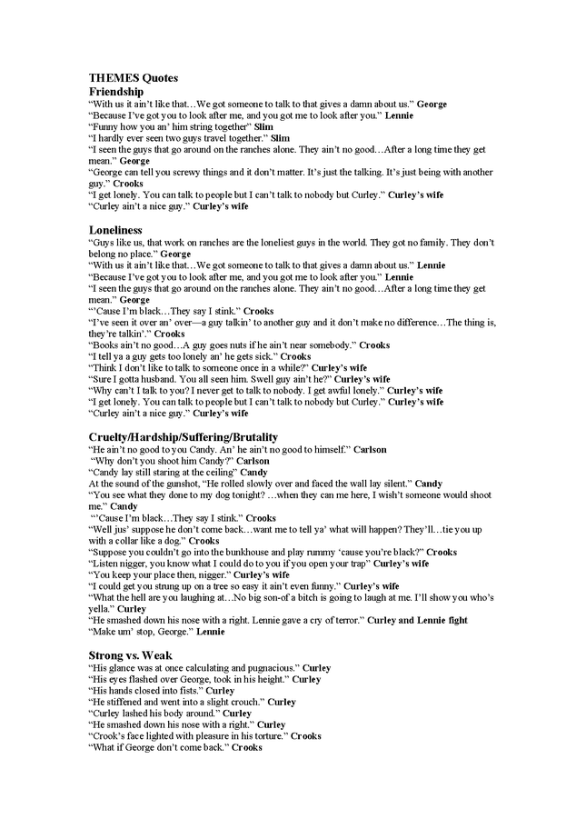 quotes for the themes in "of mice and men" preview image 1