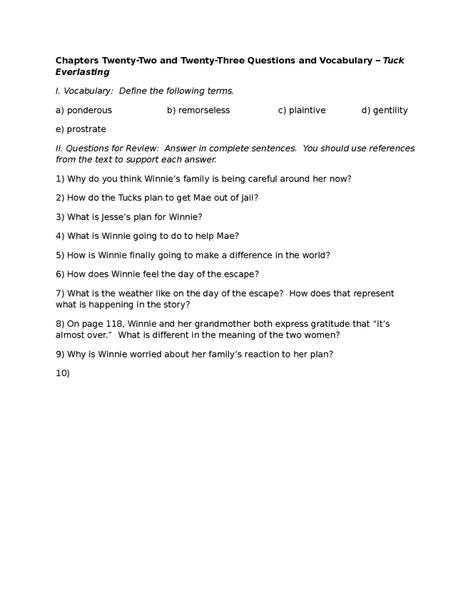 tuck everlasting review - ch. 22 & 23 preview image 1