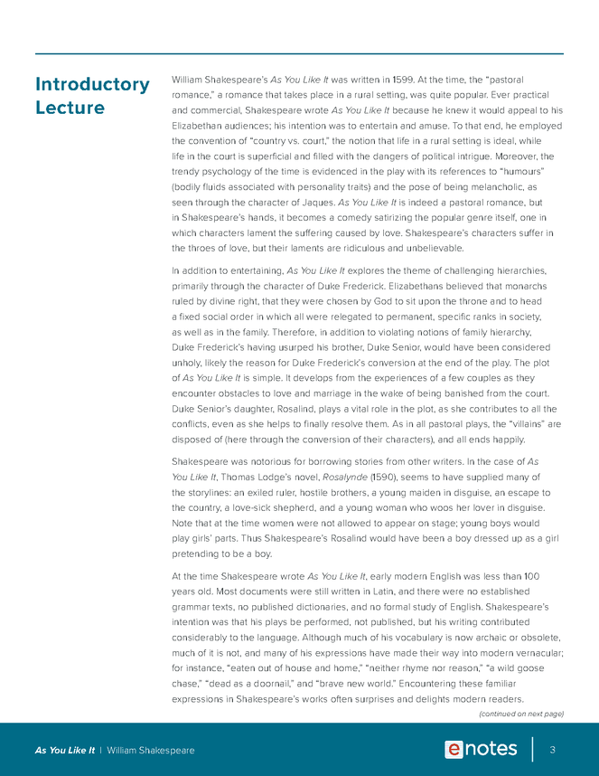 As You Like It Enotes Lesson Plan Our Enotes Language - 